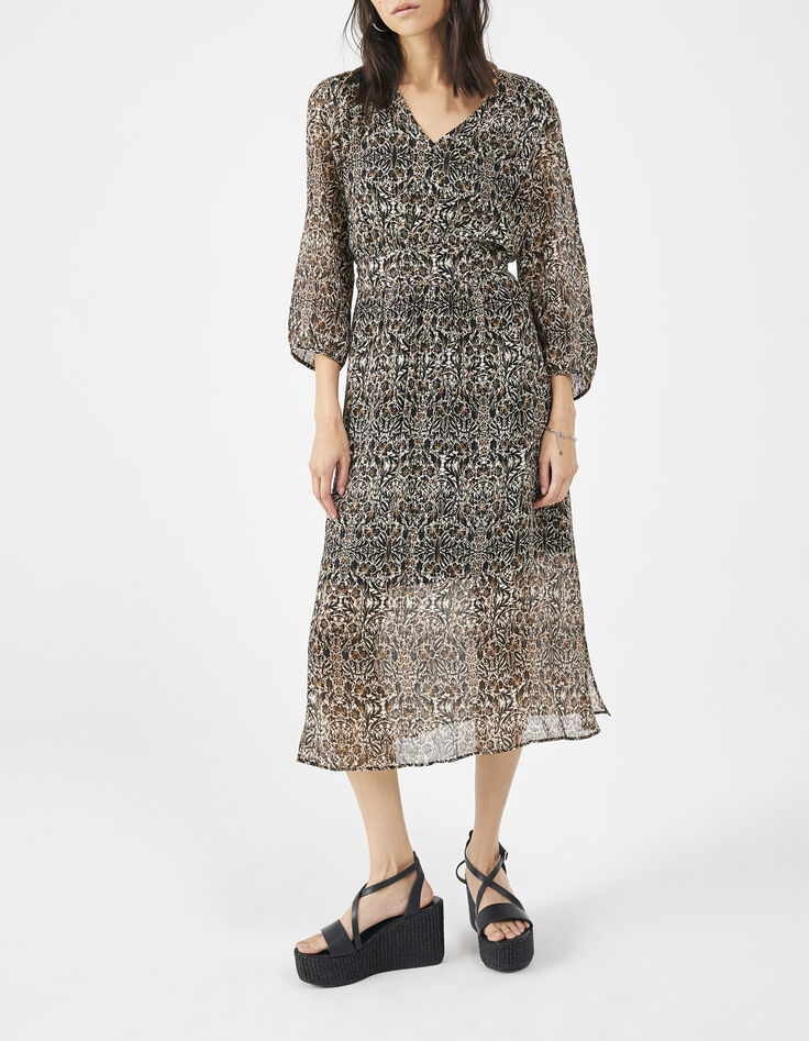 Robe longue imprimé arabesque et col victorien femme-1