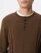 Men&rsquo;s khaki organic cotton fine knit button-neck sweater-4
