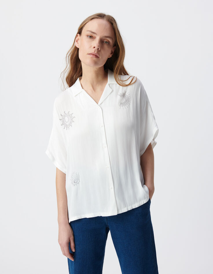 Chemise blanche froissée dessins cloutés Femme-2