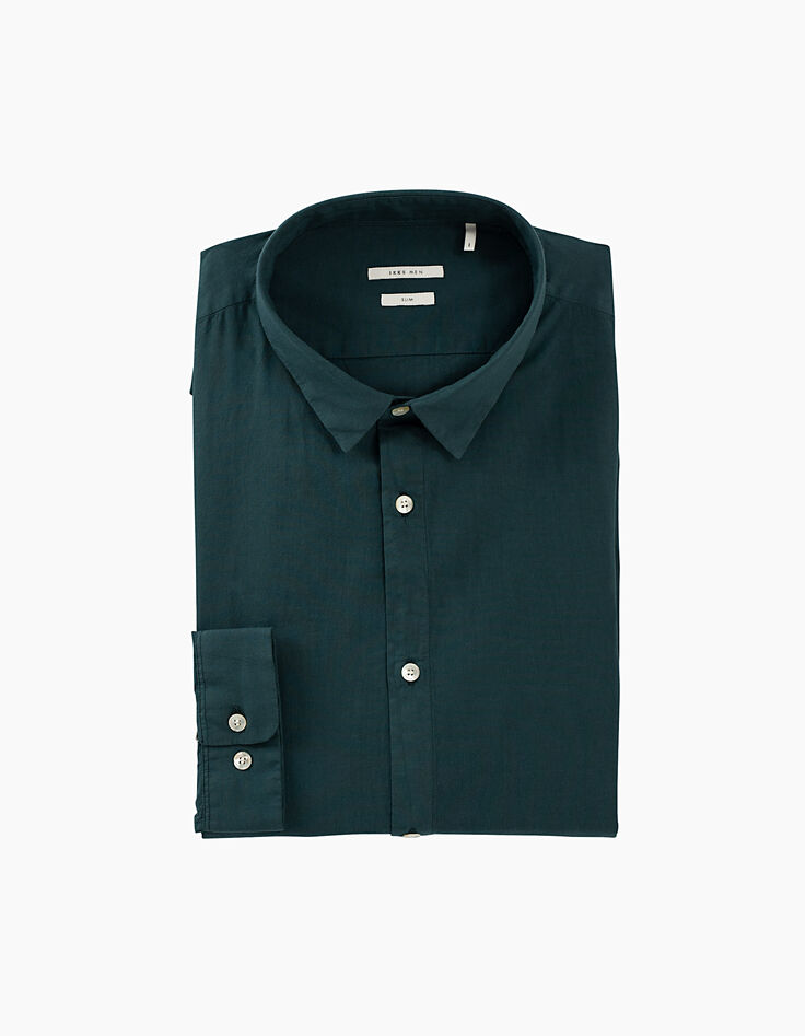 Men’s petrol green voile slim shirt-3