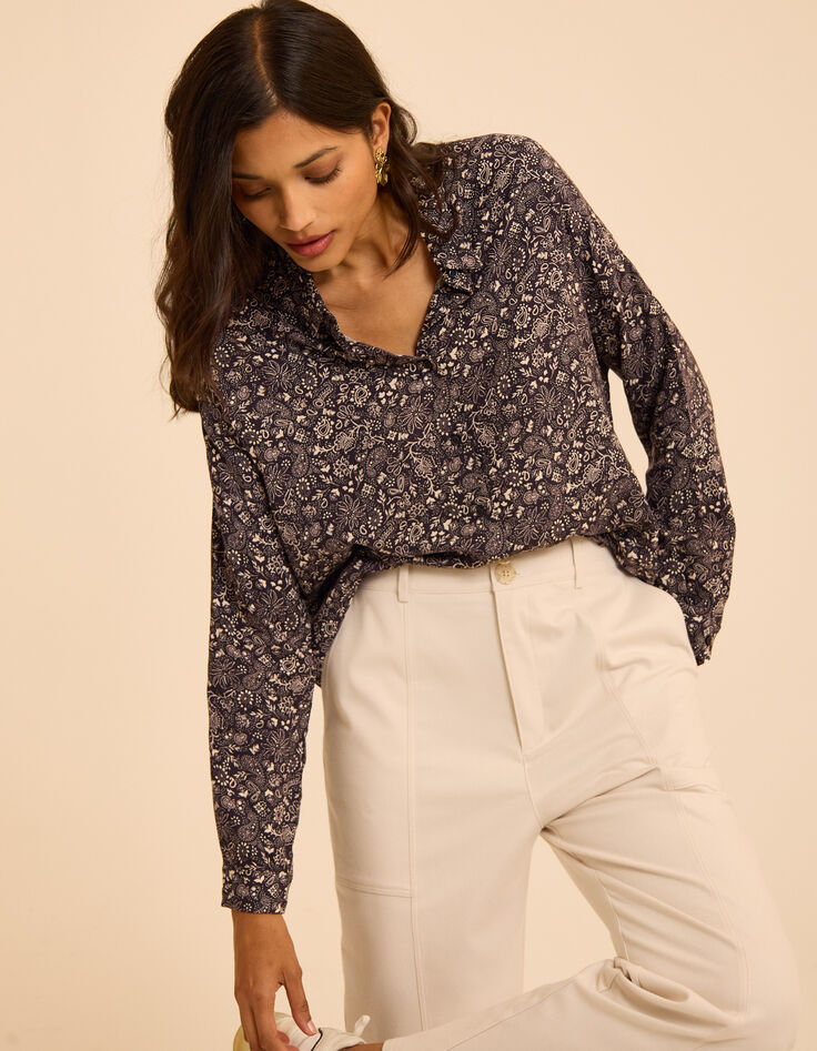 Chemise manches longues noire imprim&eacute; cachemire I.Code-3