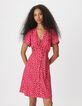 Robe encolure V rose imprim&eacute; pois Femme-2