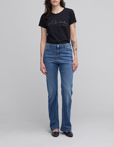 Schwarzes Damen-T-Shirt Bio-Baumwolle mit gestickter Botschaft - IKKS