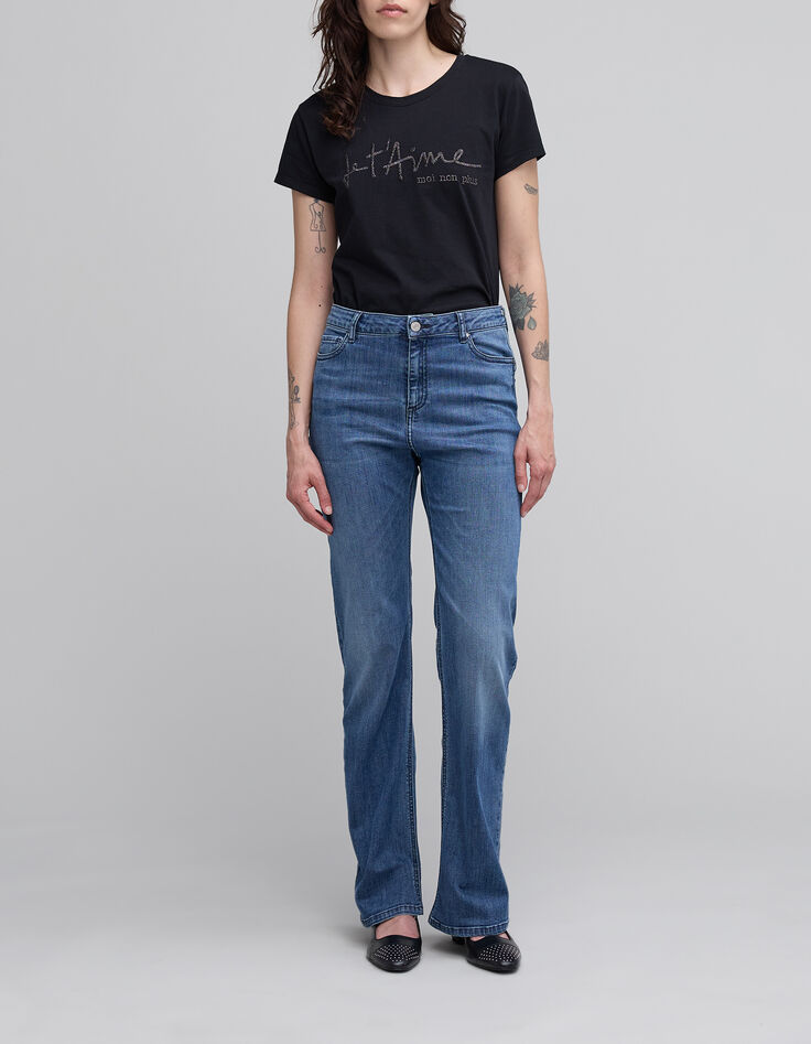 Schwarzes Damen-T-Shirt Bio-Baumwolle mit gestickter Botschaft-1