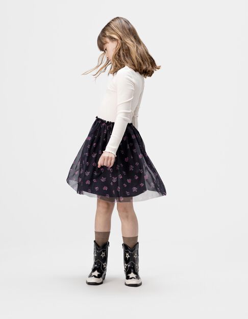 Girls’ ecru and bouquet tulle mixed-fabric dress - IKKS