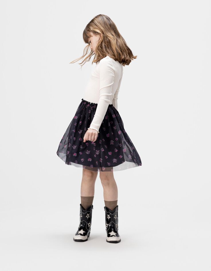 Cremeweißes Mädchen-Tüllkleid aus Mischgewebe-1