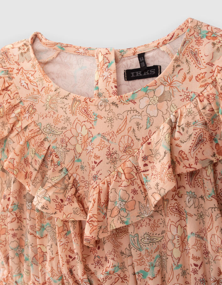 Girls’ peach floral print Lenzing™ Ecovero™ viscose dress - IKKS