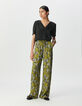 Groene vloeiende wideleg broek bloemenprint Dames-1