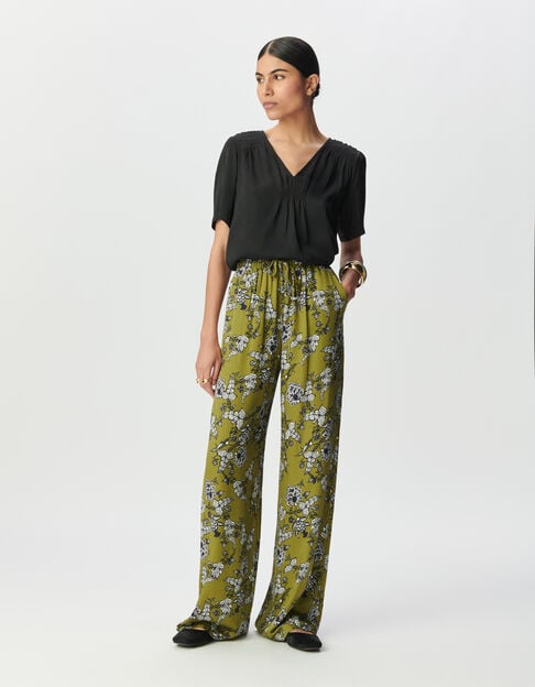 Groene vloeiende wideleg broek bloemenprint Dames - IKKS