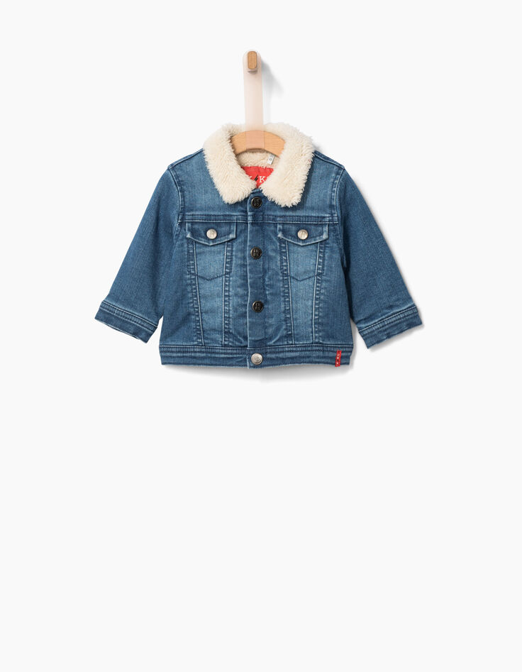 Veste en jean à col sherpa et broderie bébé garçon-1 Veste en jean à col sherpa et broderie bébé garçon-1