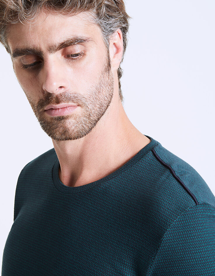 Marine en groen jacquard T-shirt voor heren-5 Marine en groen jacquard T-shirt voor heren-5