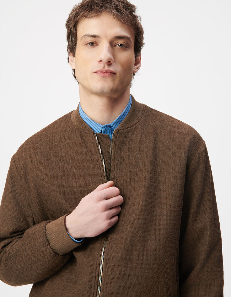 Blouson bomber marron tissu relief Homme-5