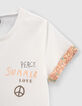 Wei&szlig;es M&auml;dchen-T-Shirt  mit Print und Stickereien-5