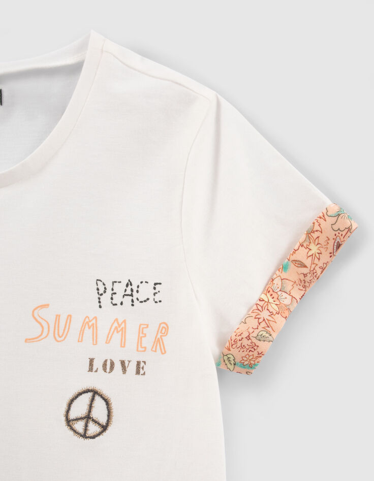 Wei&szlig;es M&auml;dchen-T-Shirt  mit Print und Stickereien-5