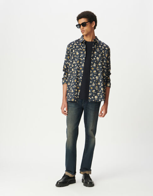 Chemise SLIM marine coton bio imprimé fleurs beiges Homme - IKKS
