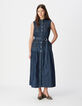 Mujer maxi vestido abotonado de denim crudo-1