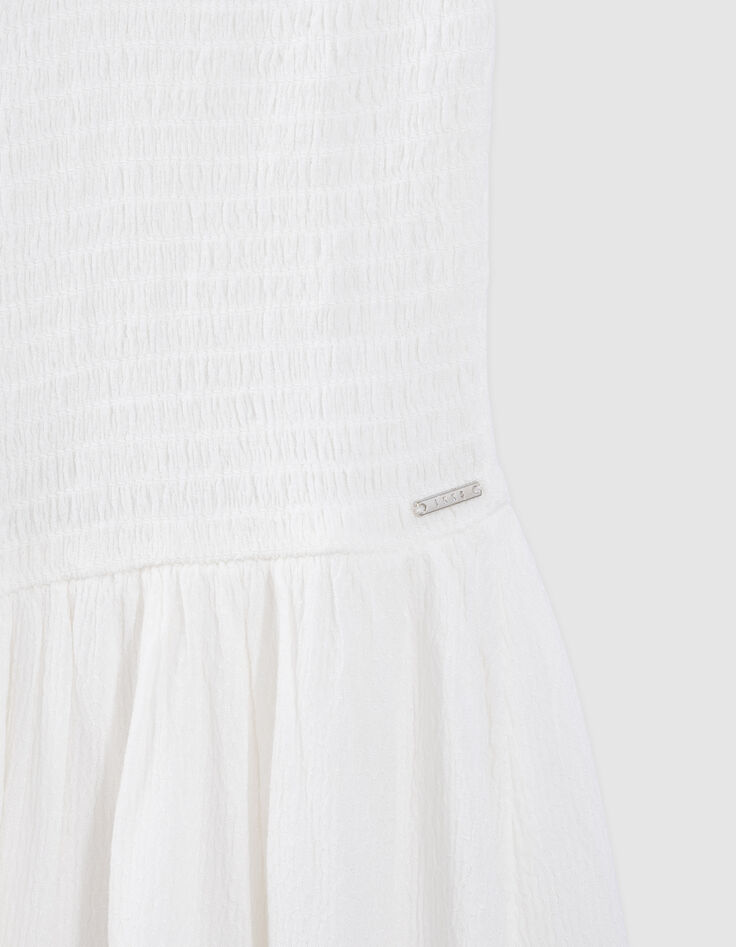 Robe fines bretelles beige à smocks fille-7