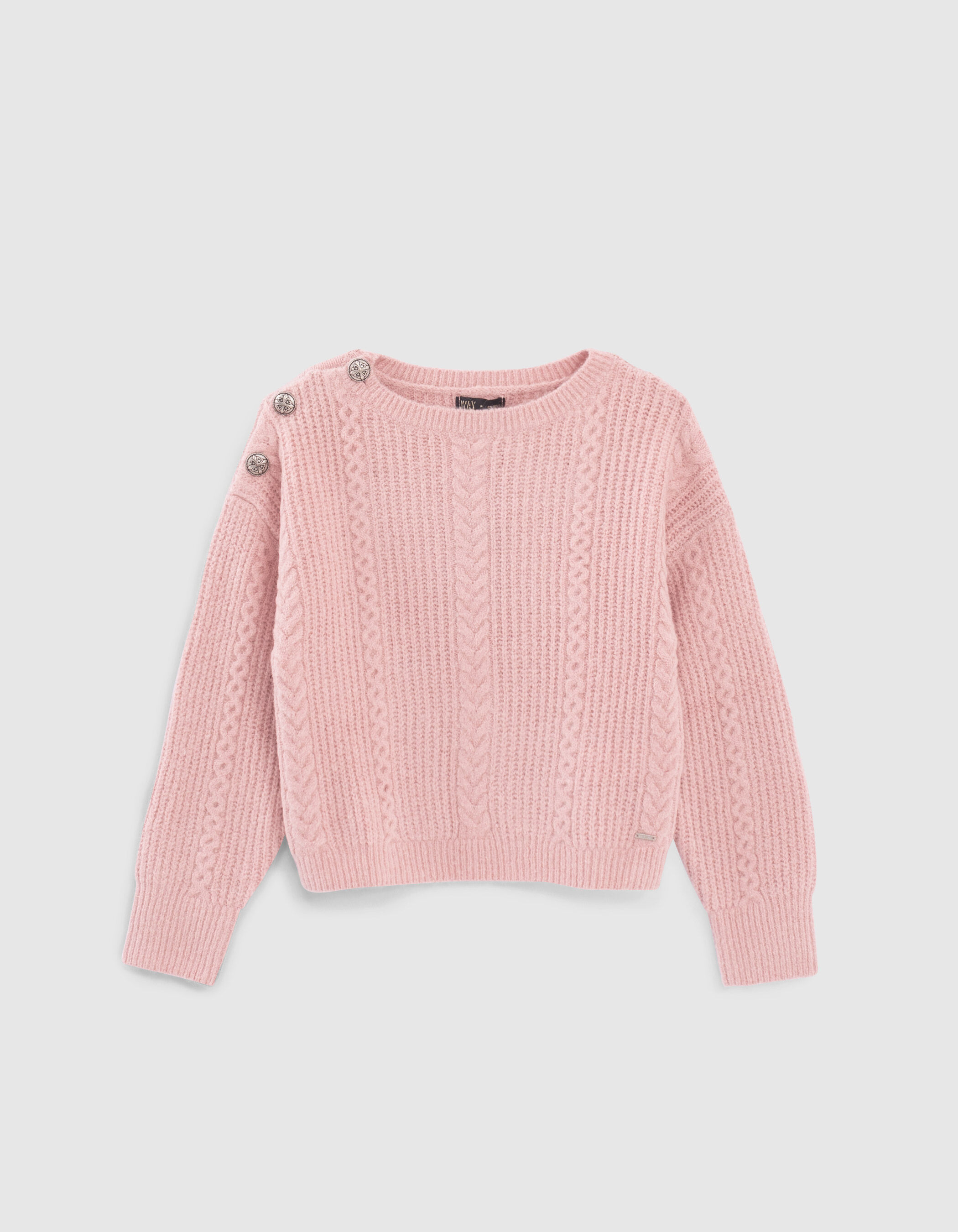 Pull rose poudr tricot torsades fille