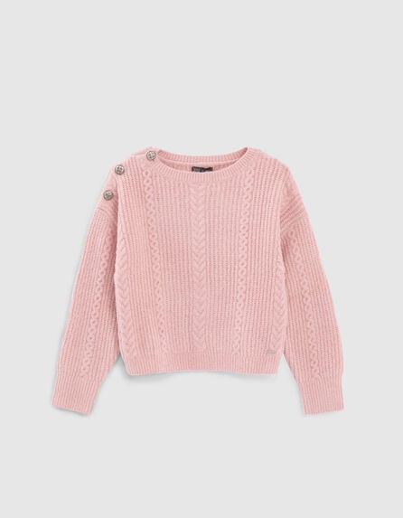 Girls’ powder pink knit sweater with cable knit