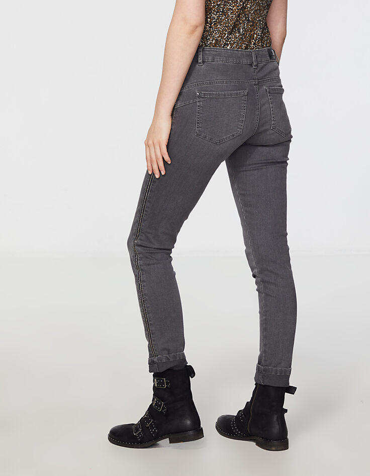 Jean slim gris 7/8ème bandes bijoux côtés, sculpt up femme-3 Jean slim gris 7/8ème bandes bijoux côtés, sculpt up femme-3