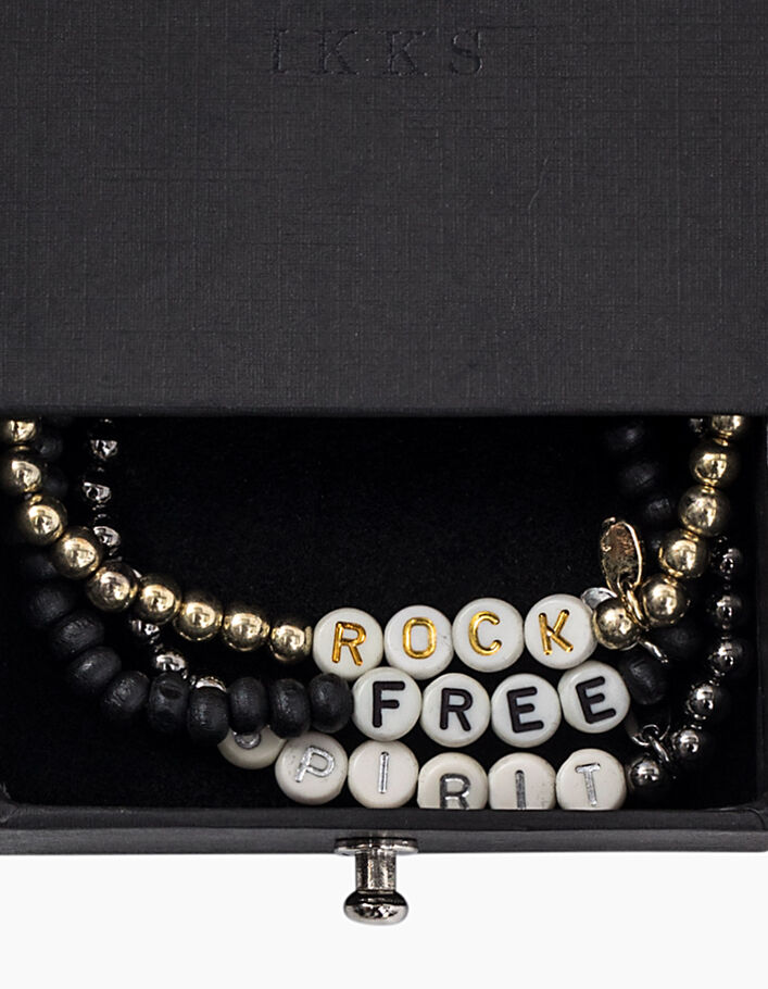 Set de 3 pulseras perlas color negro, plata, dorado mujer - IKKS