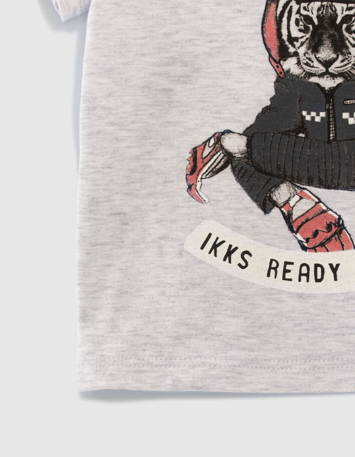 Graues Babyjungen-T-Shirt mit Tiger-Motorradfahrer-Motiv - IKKS