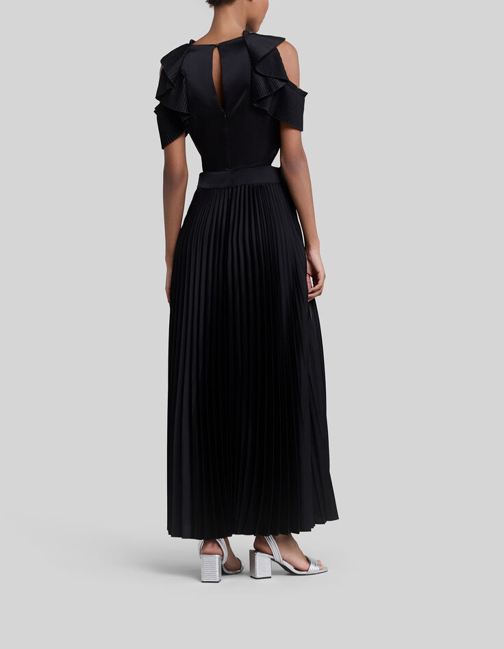 Robe longue noire recyclée plissée découpes côtés Femme-3