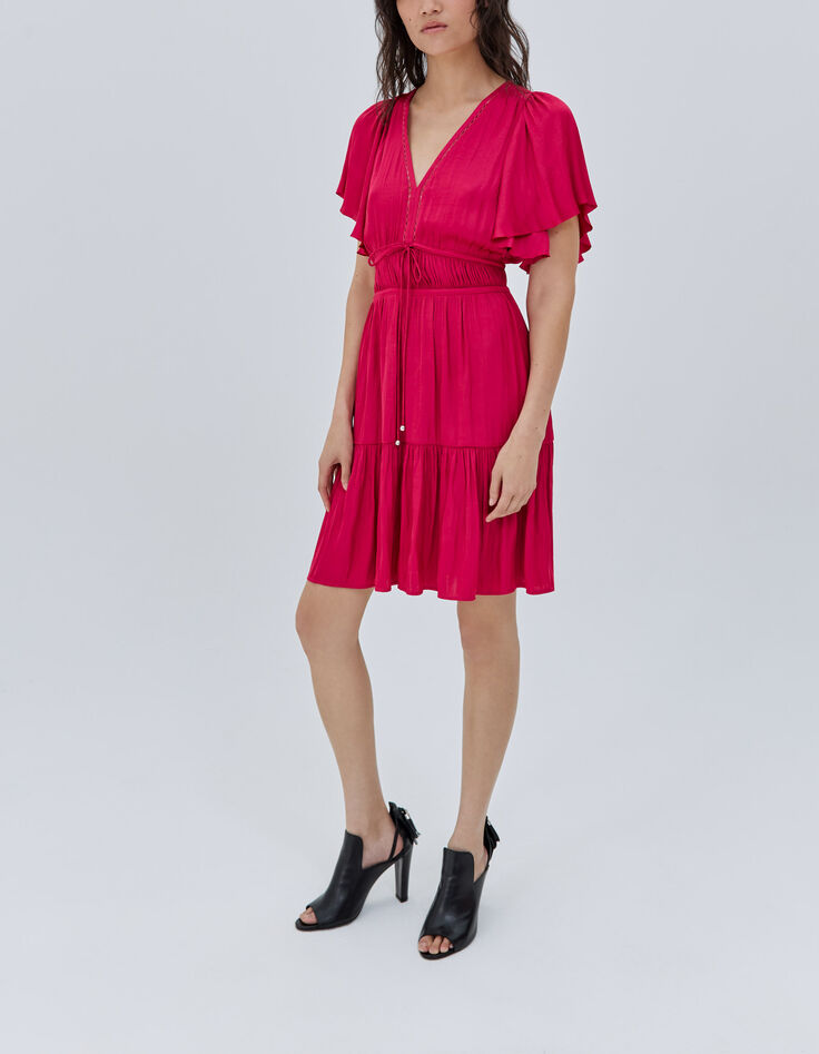 Robe volantée fushia acidulé femme-1