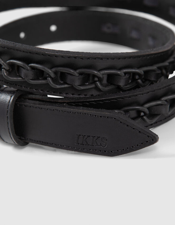 Cintur&oacute;n de cuero negro con THE 1. cadena. Mujer-3