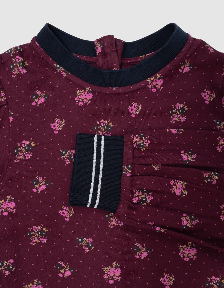Robe manches longues bordeaux imprimé bouquets fille-2