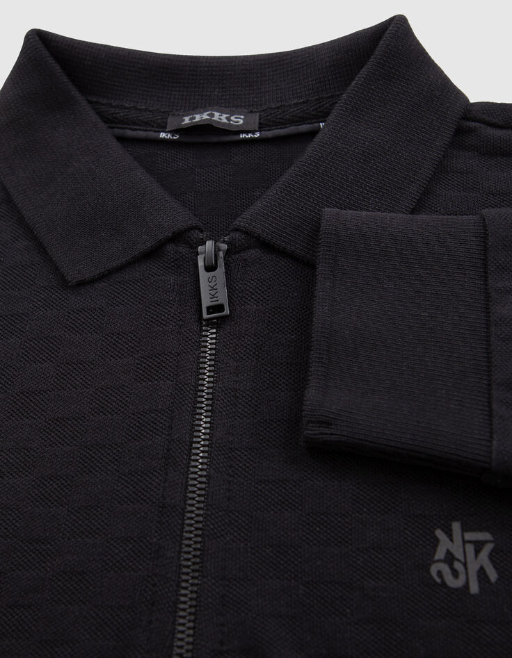 Boy's black organic cotton checkerboard polo shirt-6 Boy's black organic cotton checkerboard polo shirt-6