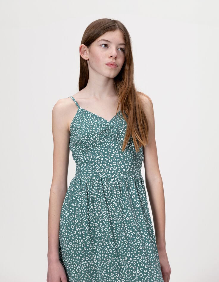 Langes grünes Kleid mit schmalen Trägern Leoprint-2 Langes grünes Kleid mit schmalen Trägern Leoprint-2