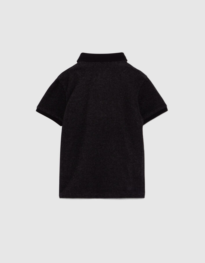Boys’ black polo shirt, white trompe-l’oeil shirt collar - IKKS