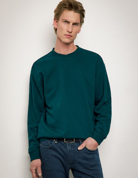Men’s racing green sweatshirt with wrap, round collar