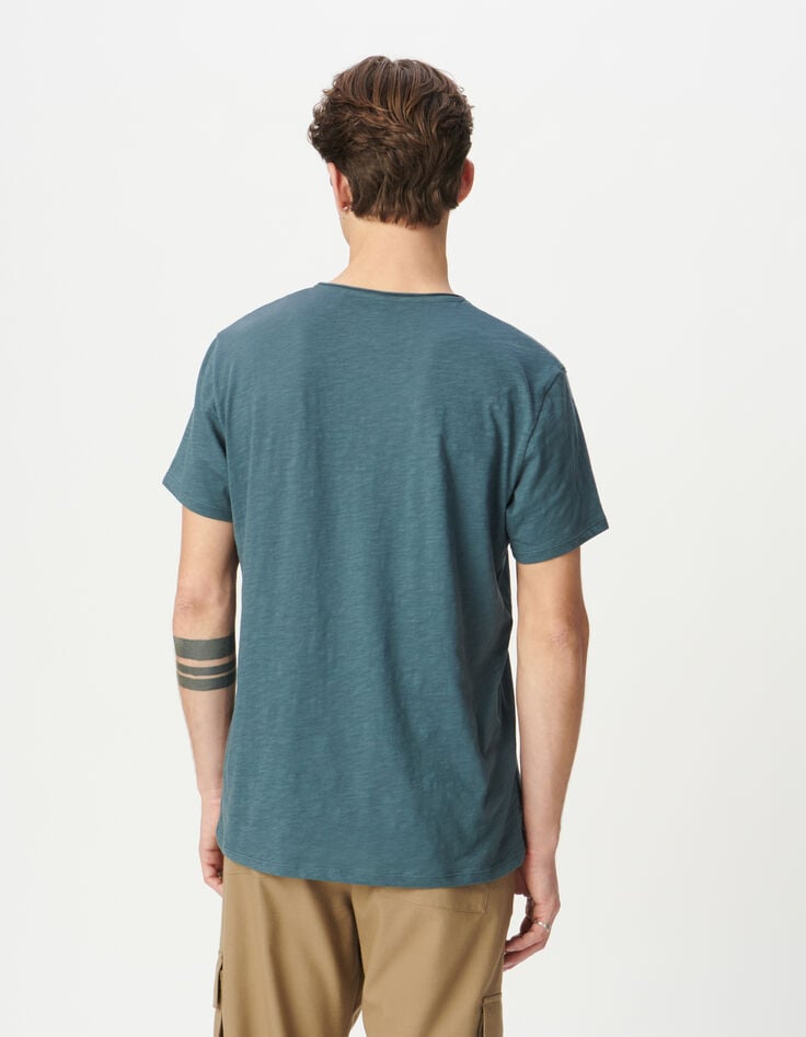 T-shirt encolure V bleu grisé coton bio flammé Homme-3 T-shirt encolure V bleu grisé coton bio flammé Homme-3