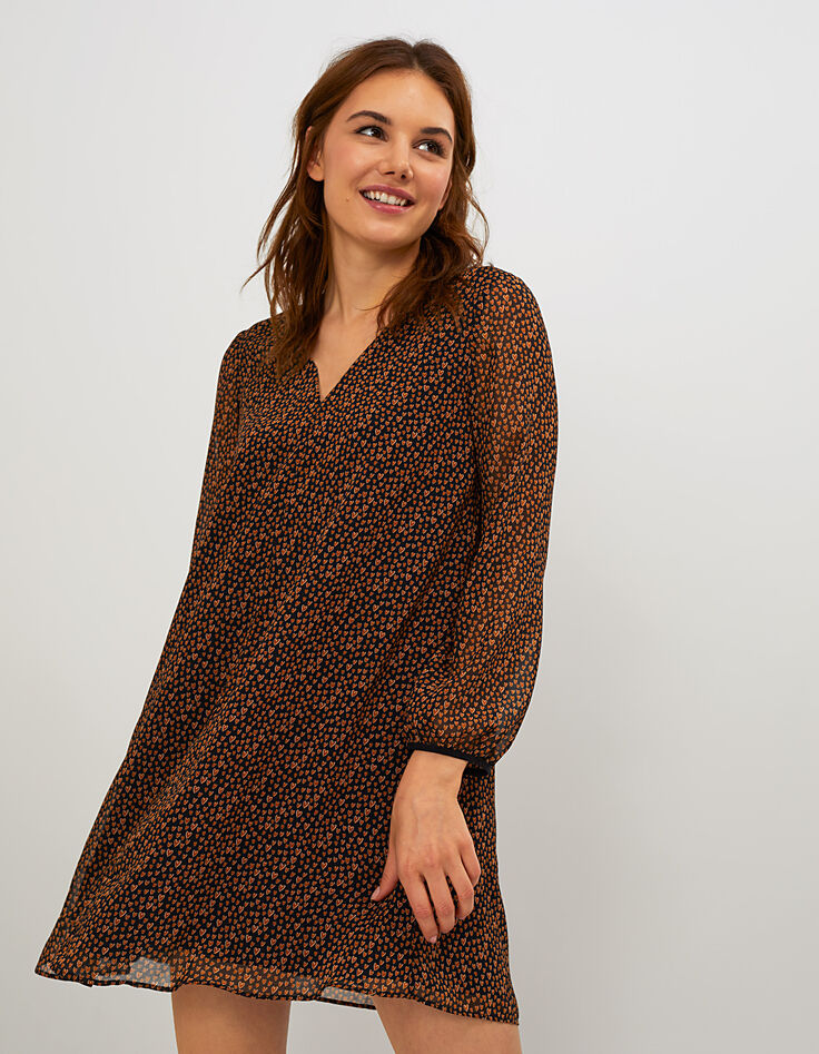 I.Code black, cognac small heart print dress-1
