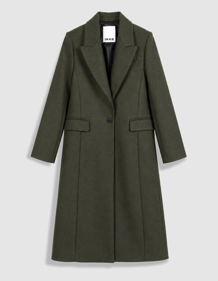 Manteau long droit kaki lainage Femme-6