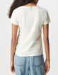 Camiseta blanca de mujer de algod&oacute;n org&aacute;nico con mensaje y rayas BLONDIE-3