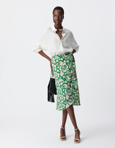Jupe midi verte imprimé maxi tropical Femme - IKKS