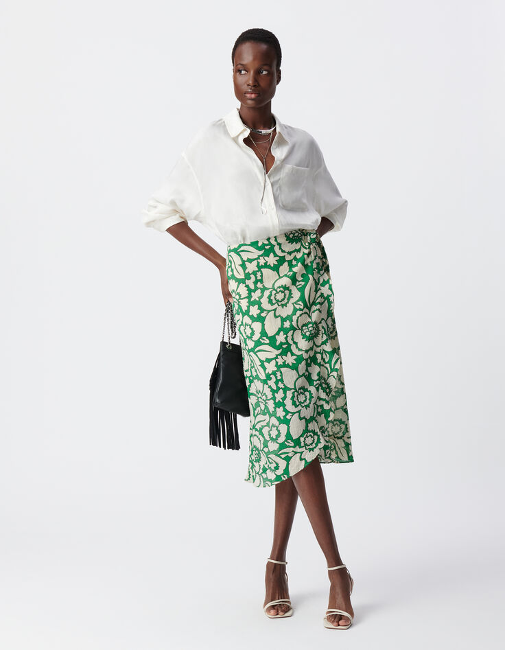 Jupe midi verte imprimé maxi tropical Femme-1