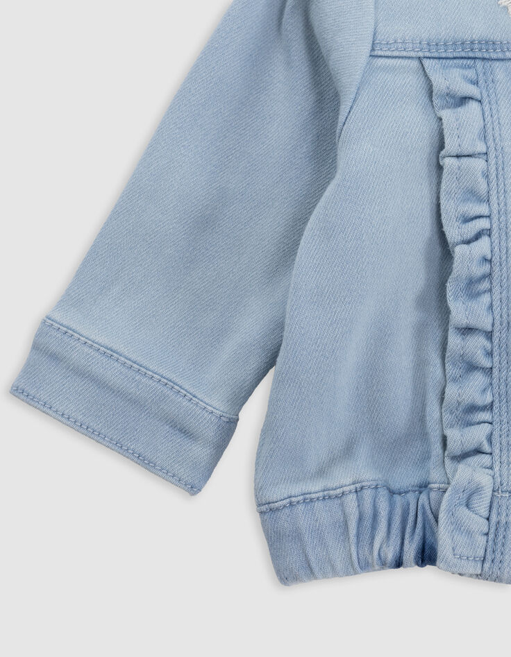 Blaue Jeansjacke, Rüschen, Stickerei, Babymädchen-5