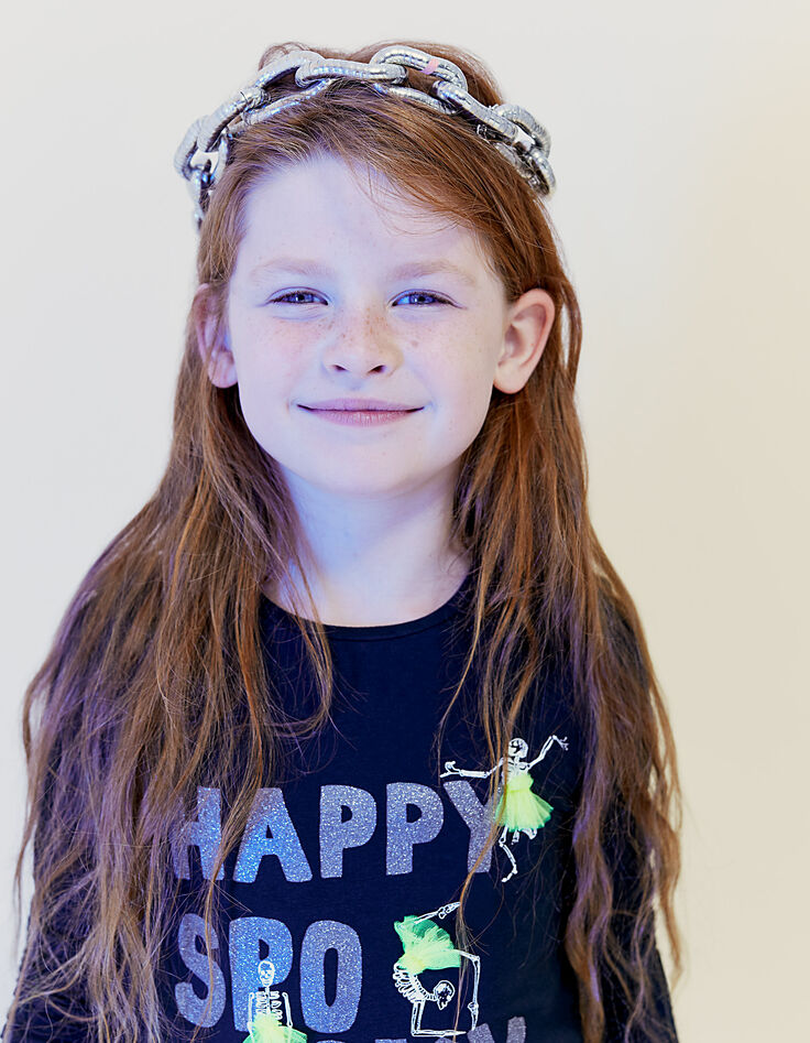 Tee-shirt noir Happy Spooky Party Halloween fille-5