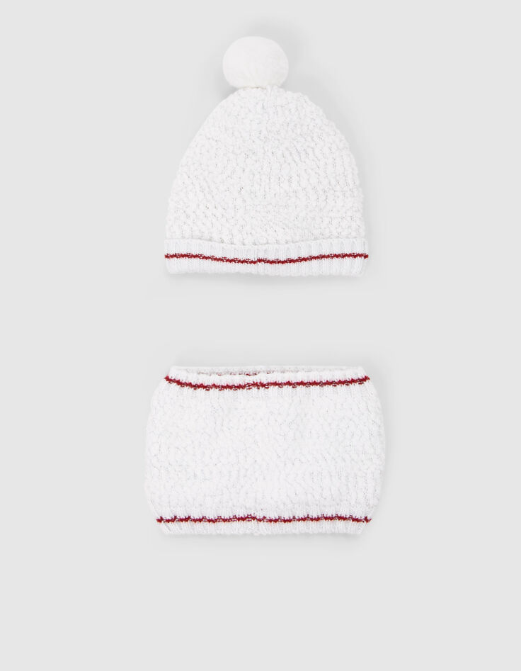 Cremeweiße Strickmütze und -snood für Babymädchen-3