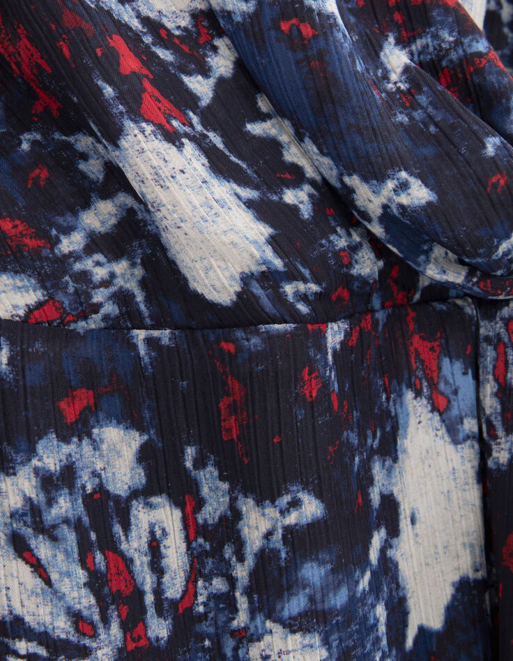 Marineblauwe jurk gerecycleerd batik-print Dames-8