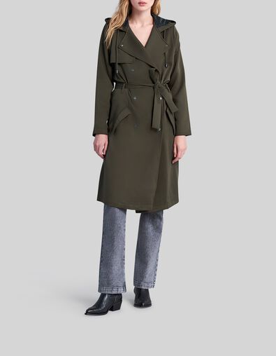 Women's khaki Lyocell® hooded trench coat - IKKS