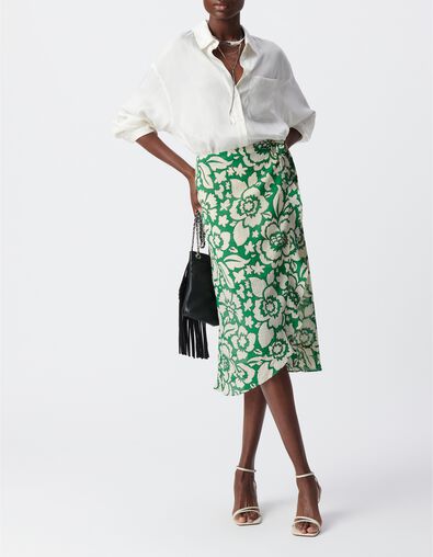 Jupe midi verte imprim&eacute; maxi tropical Femme - IKKS