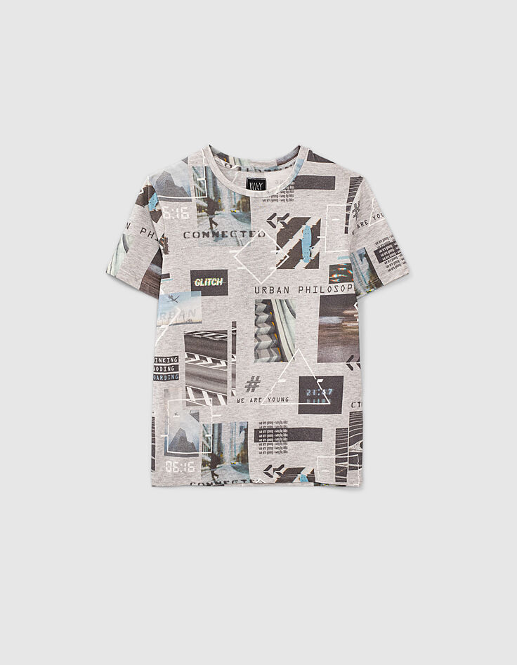 Boys’ mid-grey marl urban photo T-shirt-1 Boys’ mid-grey marl urban photo T-shirt-1