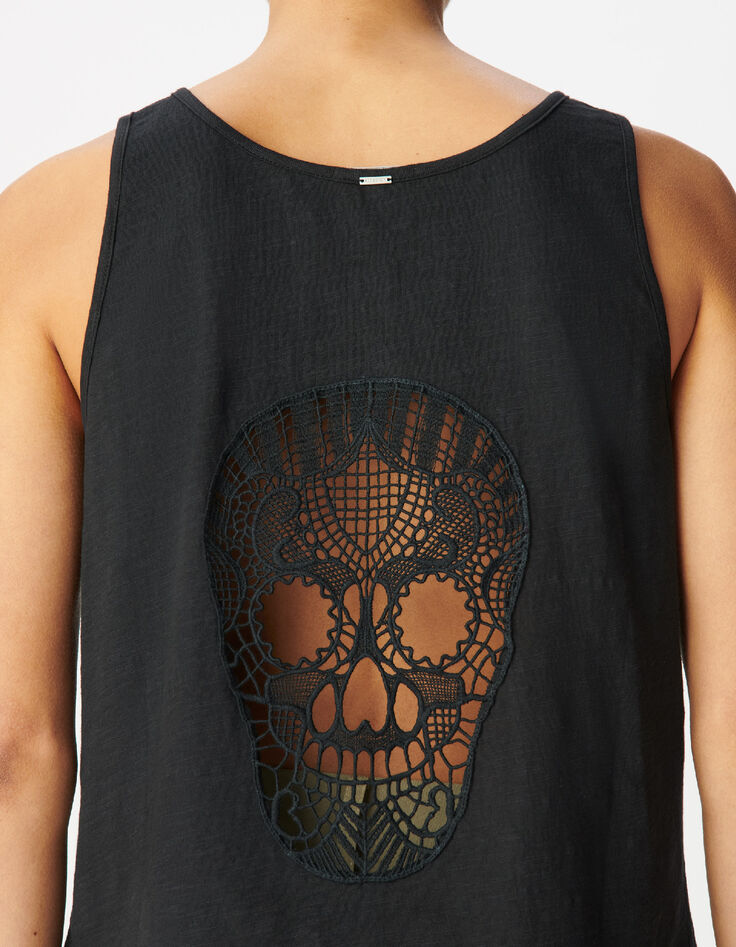 D&eacute;bardeur noir t&ecirc;te de mort brod&eacute;e dos Femme-5