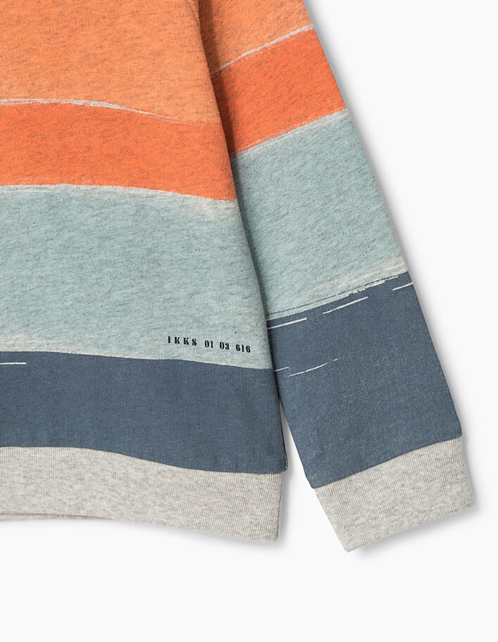 Boys’ medium grey marl, orange stripe sweatshirt  - IKKS