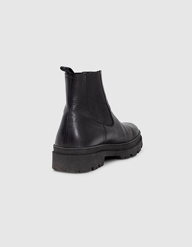 Chelsea boots noirs en cuir à semelle crantée Homme-3